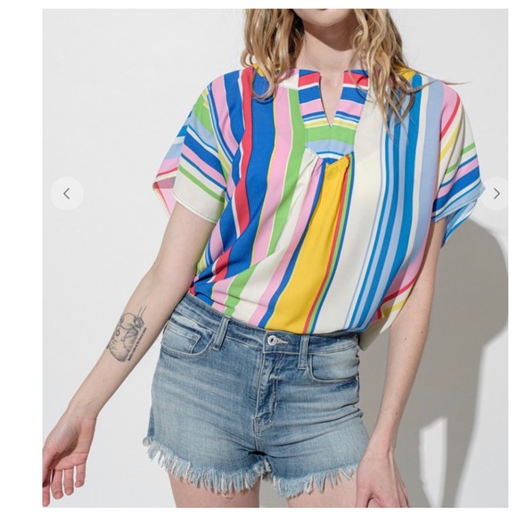 37 Boho Multi Color Loose Fit V-neck Blouse - Picture 3 of 6